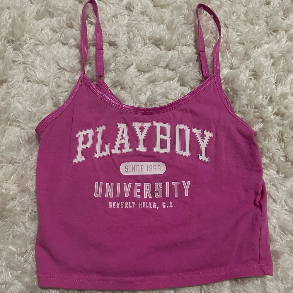 pink playboy crop top